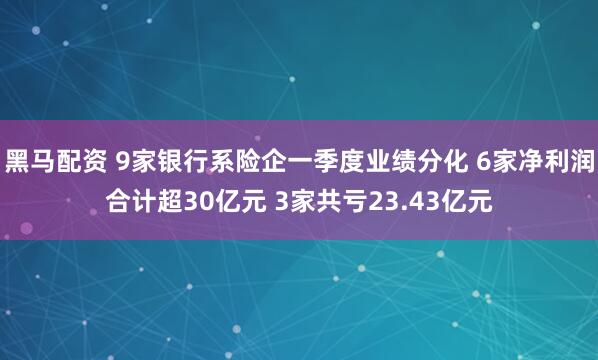 黑马配资 9家银行系险企一季度业绩分化 6家净利润合计超30亿元 3家共亏23.43亿元