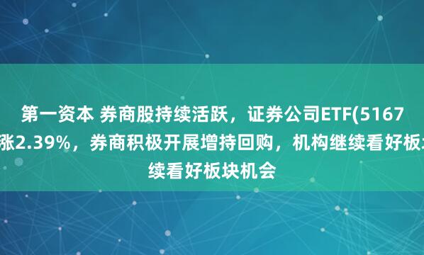 第一资本 券商股持续活跃，证券公司ETF(516730)上涨2.39%，券商积极开展增持回购，机构继续看好板块机会