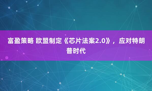 富盈策略 欧盟制定《芯片法案2.0》，应对特朗普时代