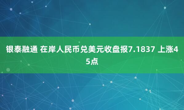 银泰融通 在岸人民币兑美元收盘报7.1837 上涨45点
