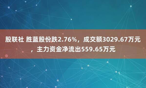 股联社 胜蓝股份跌2.76%，成交额3029.67万元，主力资金净流出559.65万元